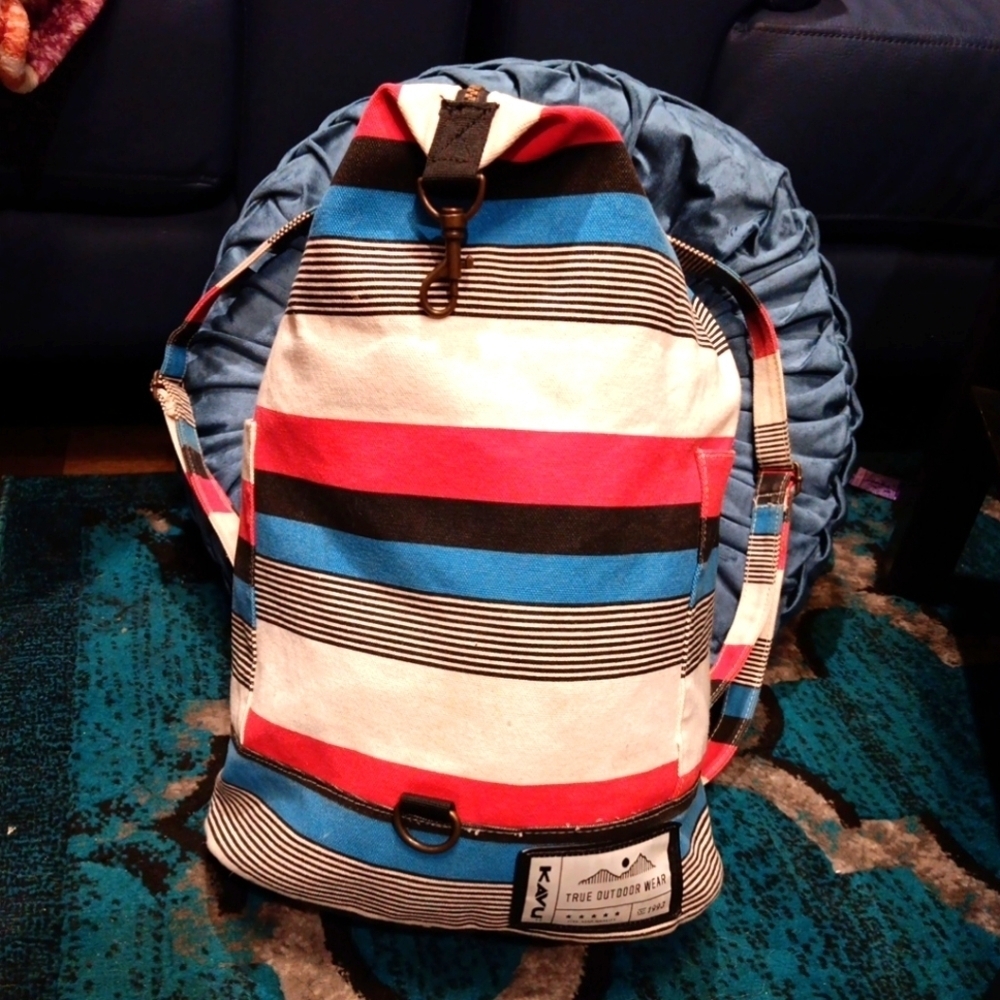Kavu Striped Backpack - Red, Blue, Black